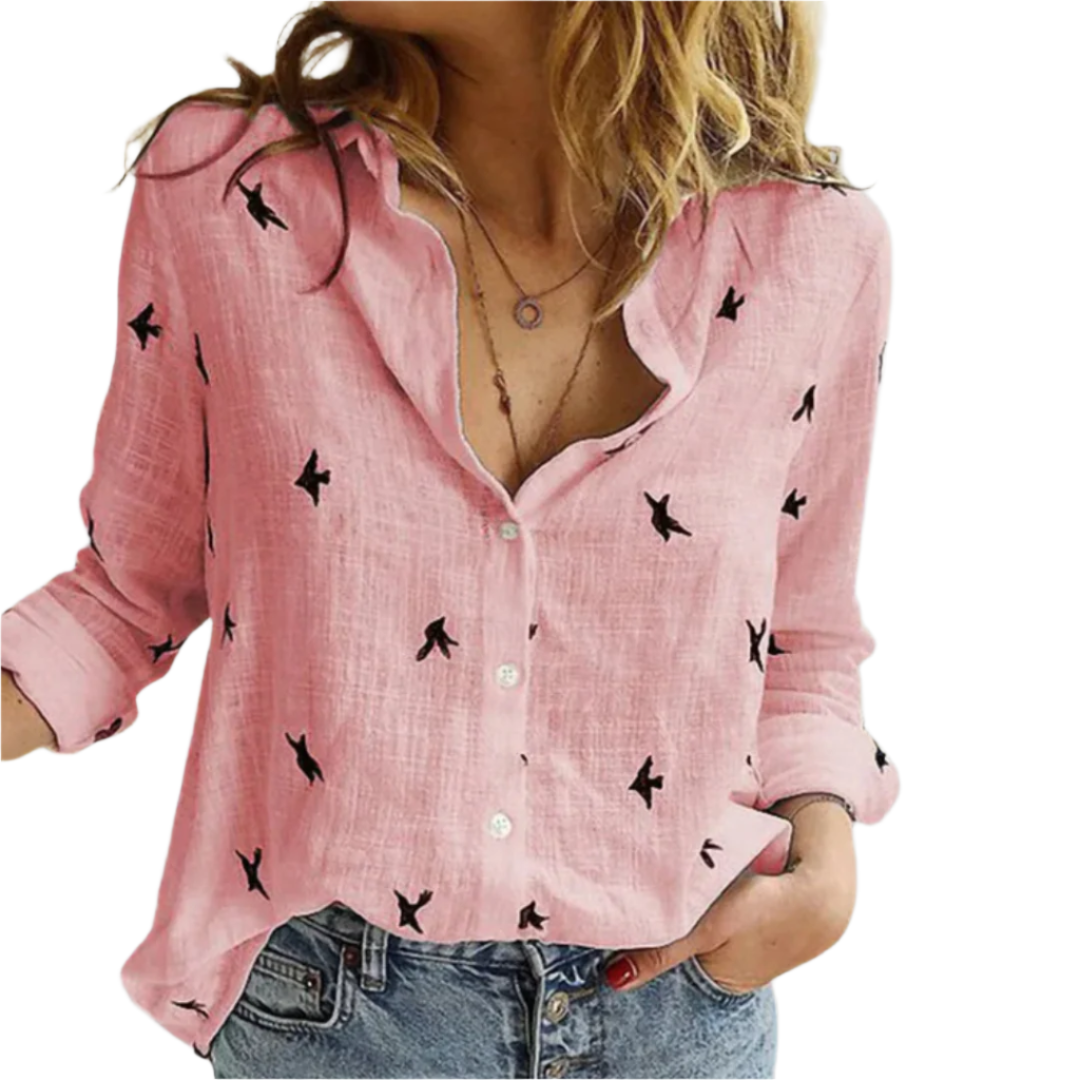 Kvinne Chemise Knappe Design Myk Bomull med Fuglemotiv 0