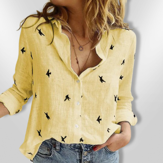Kvinne Chemise Knappe Design Myk Bomull med Fuglemotiv 4