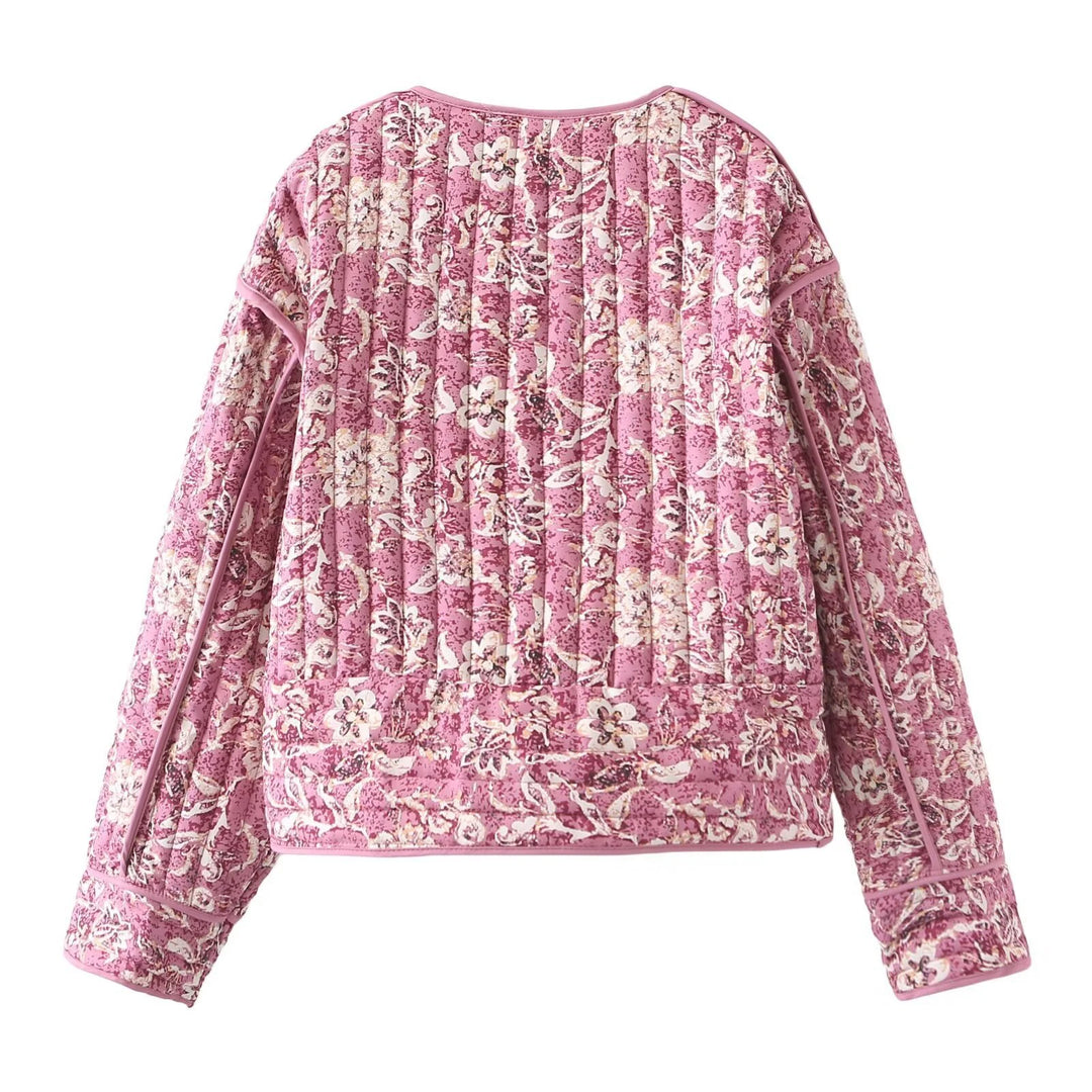 Kvinne Cropped Puffer Jakke Blomstertrykk Langermet 2