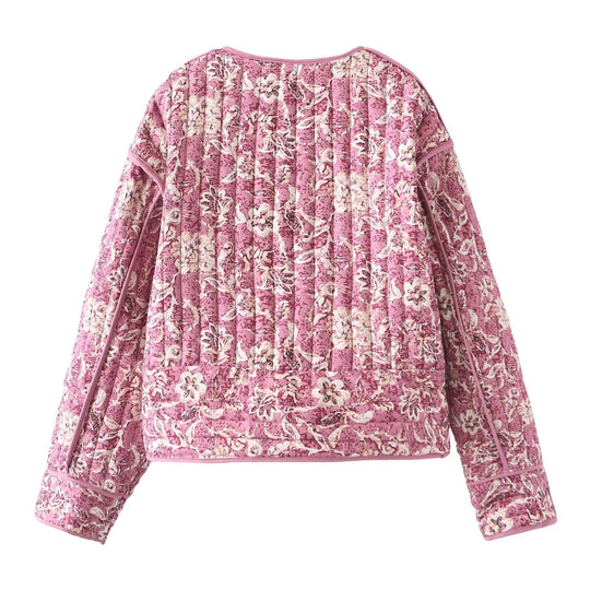 Kvinne Cropped Puffer Jakke Blomstertrykk Langermet 2