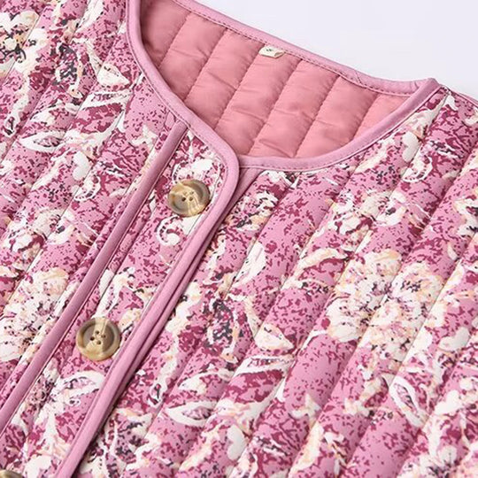 Kvinne Cropped Puffer Jakke Blomstertrykk Langermet 3
