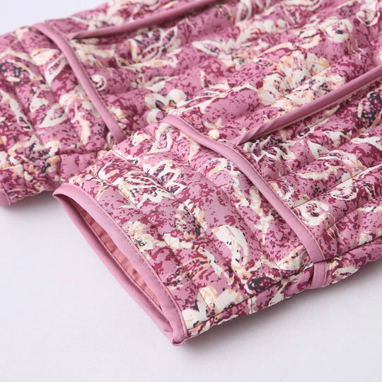 Kvinne Cropped Puffer Jakke Blomstertrykk Langermet 4