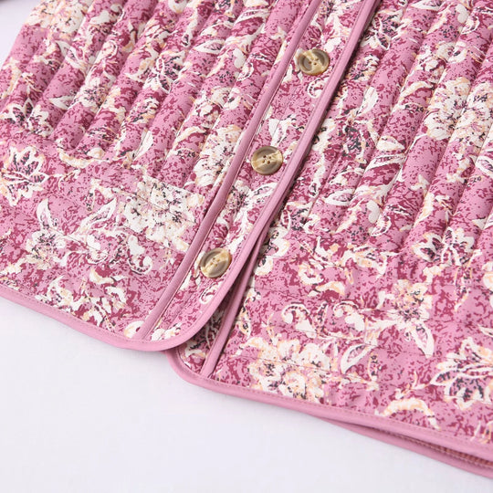 Kvinne Cropped Puffer Jakke Blomstertrykk Langermet 5