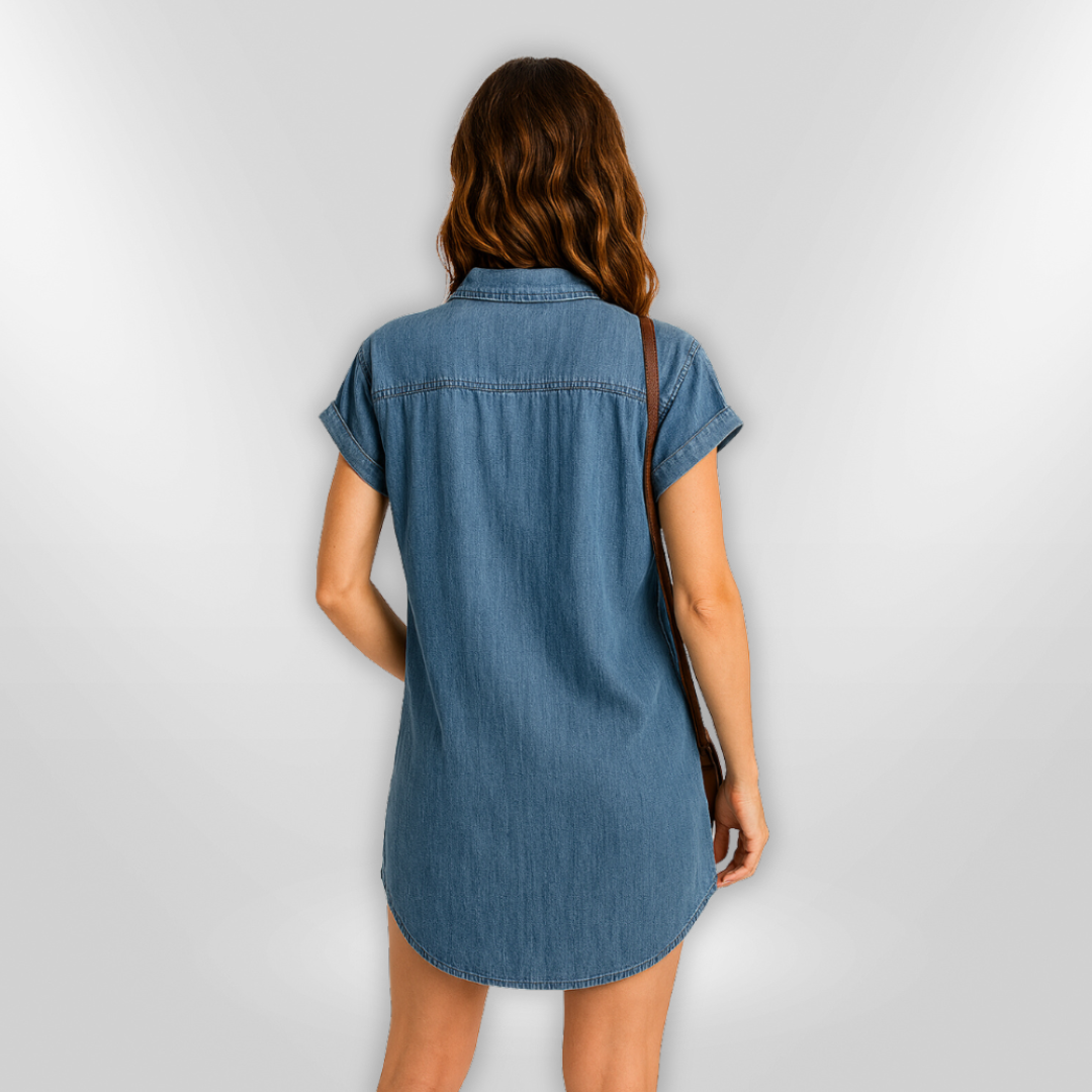 Kvinne Denim Kjole Med Knappedesign 2