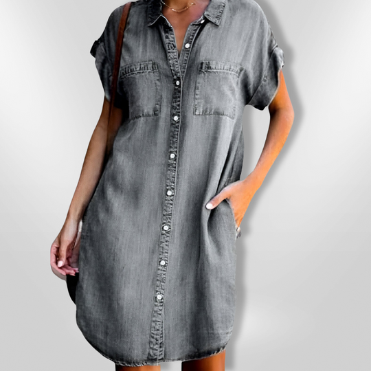 Kvinne Denim Kjole Med Knappedesign 5
