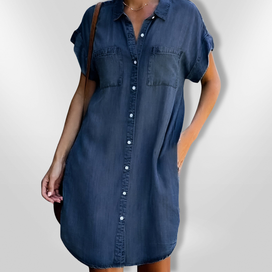 Kvinne Denim Kjole Med Knappedesign 6