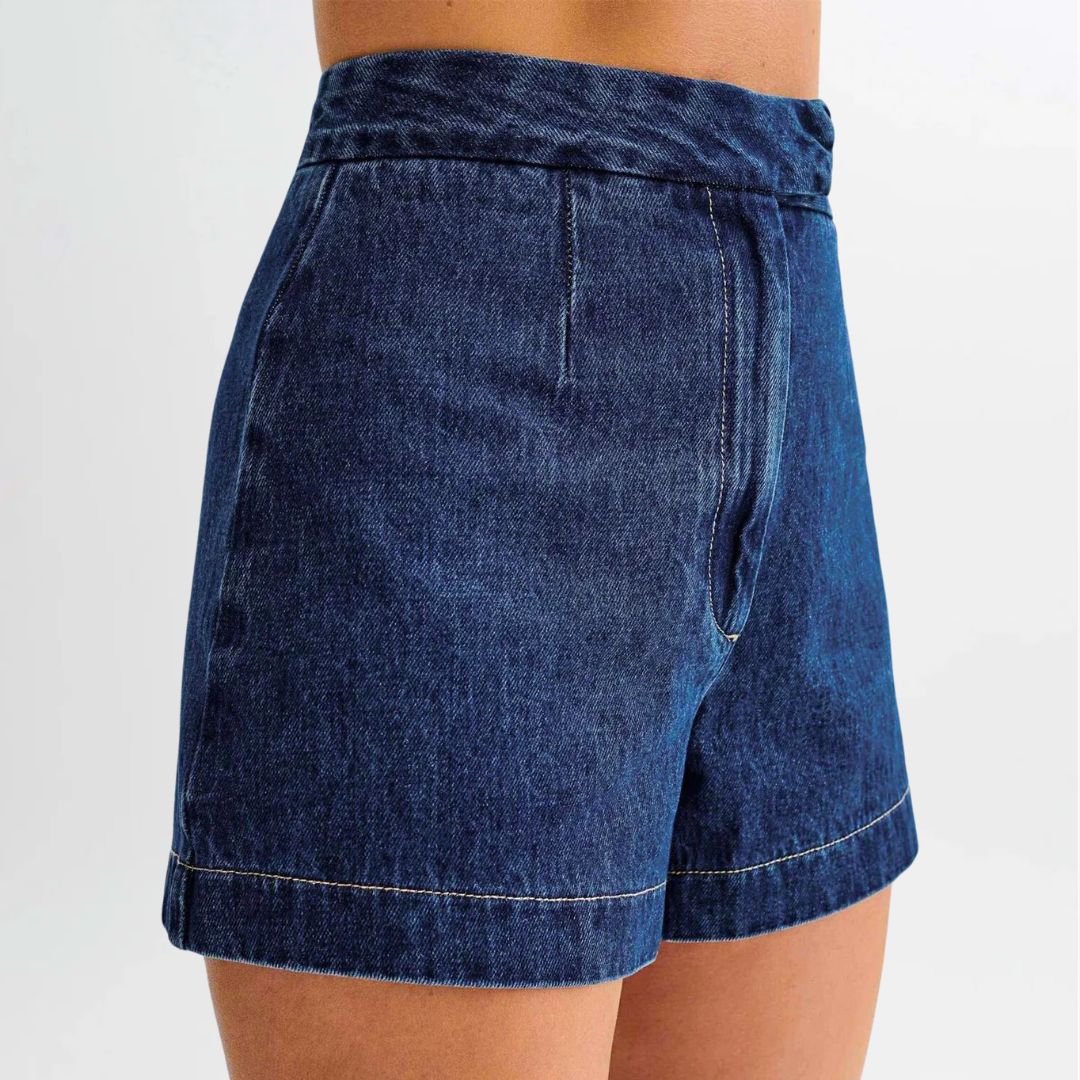 Kvinne Denim Sett Med Ermeløs Topp Og Høyt Liv 4