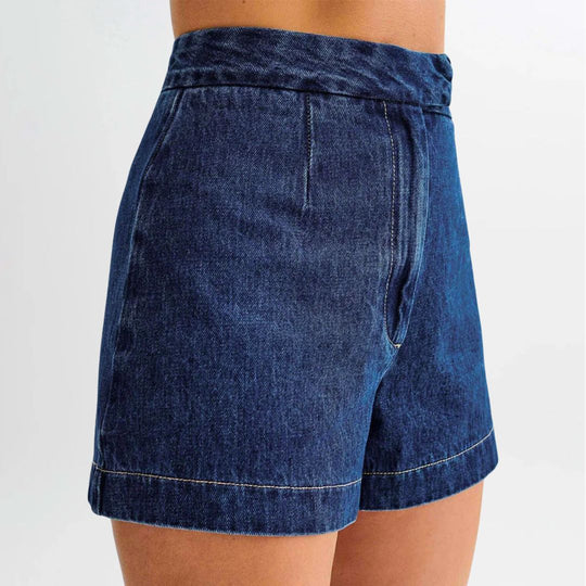 Kvinne Denim Sett Med Ermeløs Topp Og Høyt Liv 4