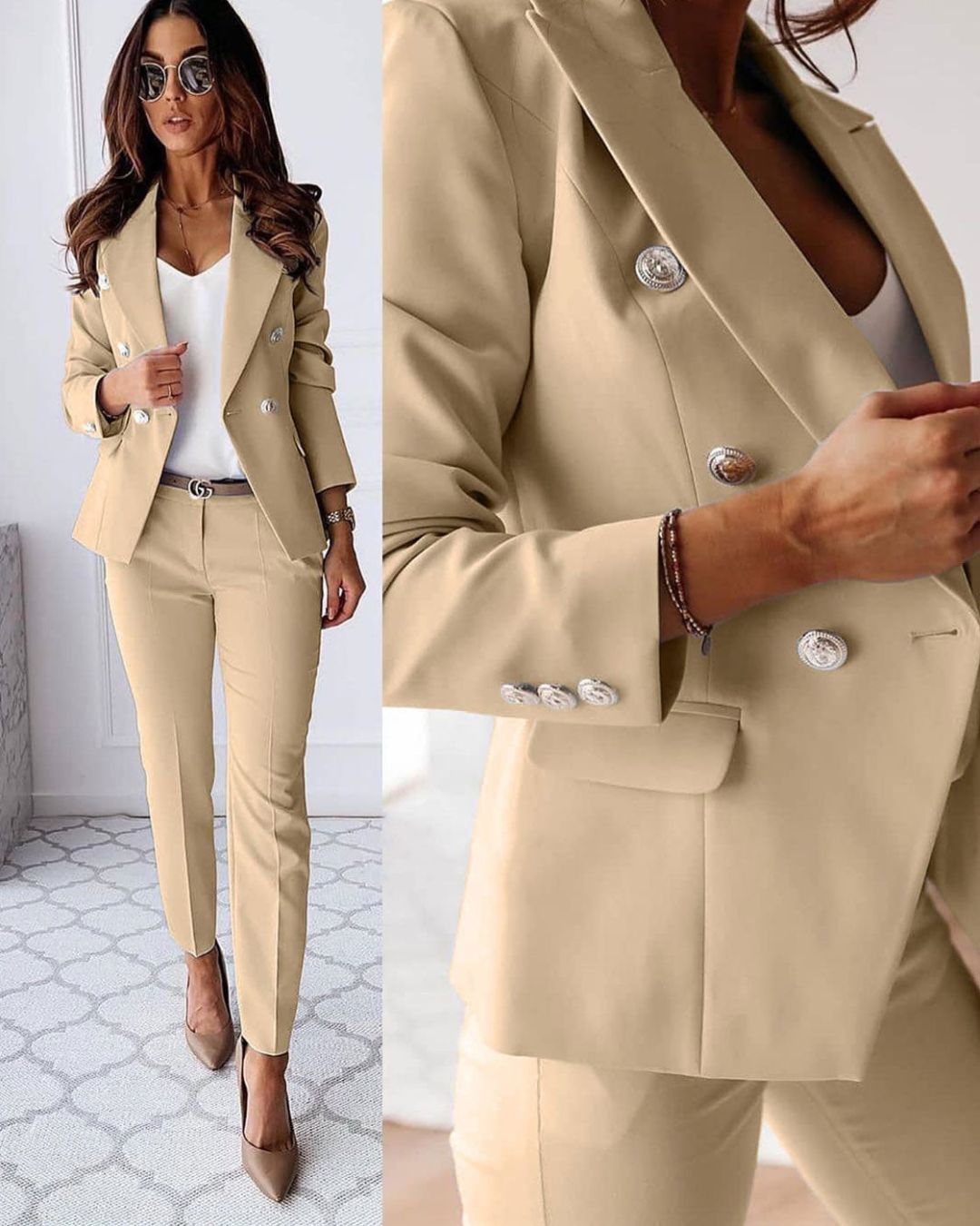 Kvinne Double-Breasted Dress Suit med Skreddersydd Passform 1
