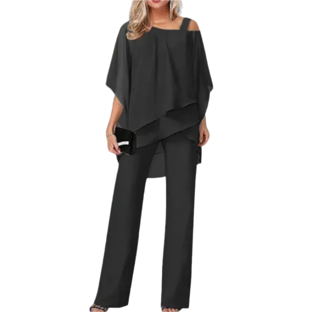 Kvinne Ensemble Asymmetrisk Topplag Bred Bukse Mykt Stoff 0