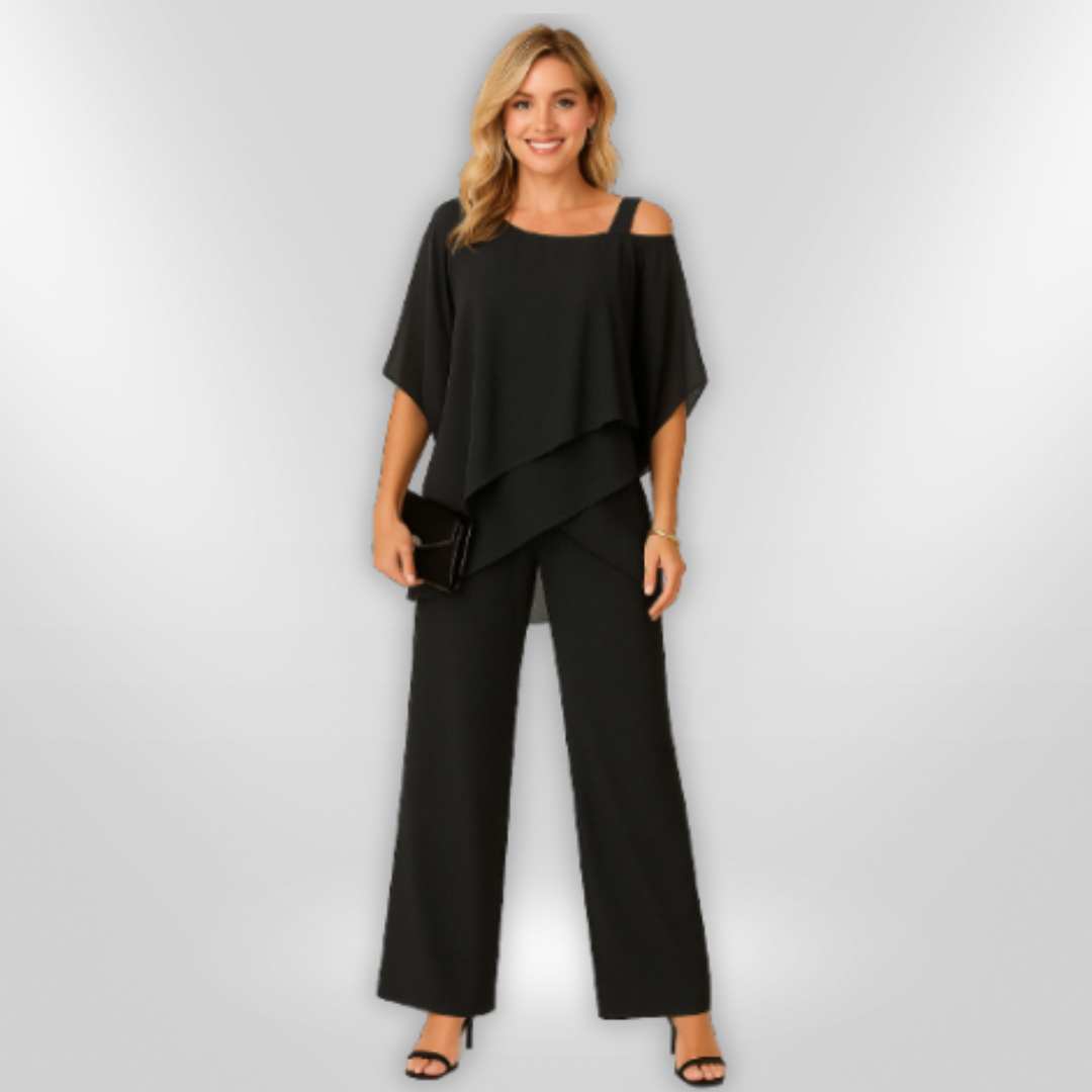 Kvinne Ensemble Asymmetrisk Topplag Bred Bukse Mykt Stoff 1