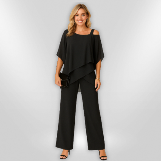 Kvinne Ensemble Asymmetrisk Topplag Bred Bukse Mykt Stoff 1