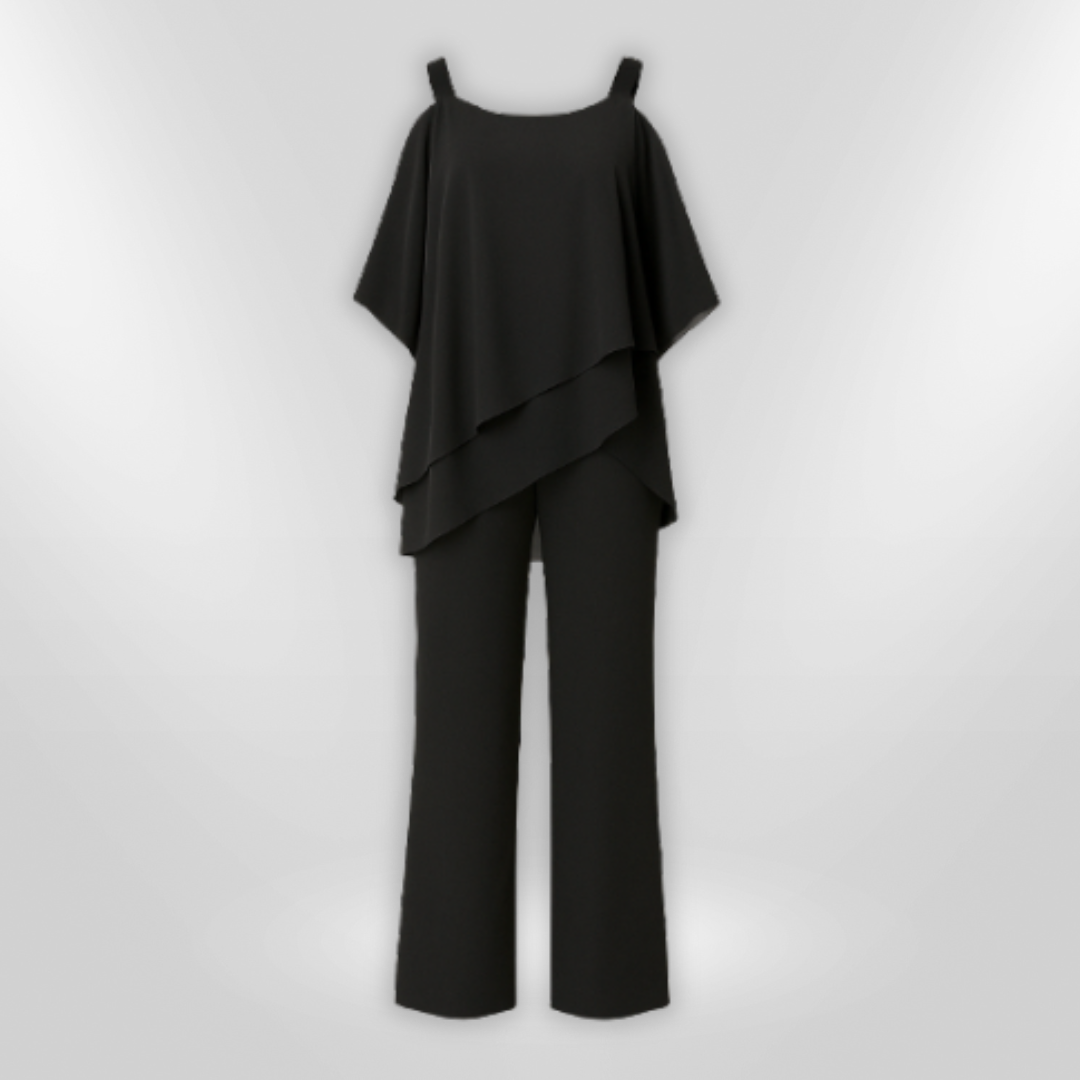 Kvinne Ensemble Asymmetrisk Topplag Bred Bukse Mykt Stoff 2