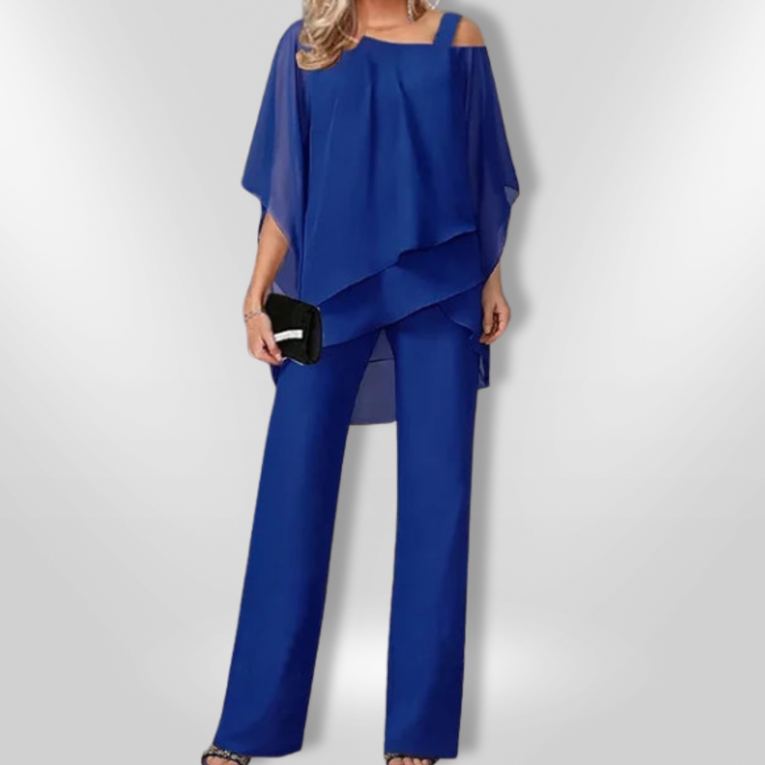 Kvinne Ensemble Asymmetrisk Topplag Bred Bukse Mykt Stoff 3