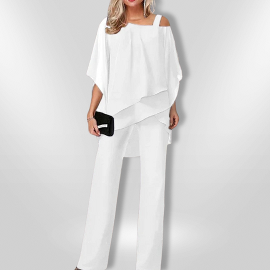 Kvinne Ensemble Asymmetrisk Topplag Bred Bukse Mykt Stoff 4
