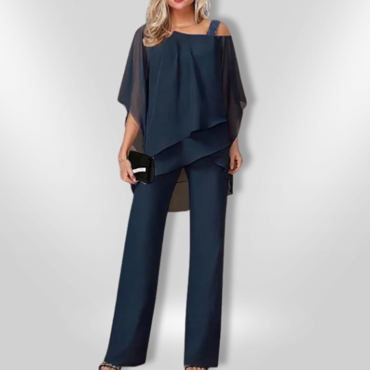 Kvinne Ensemble Asymmetrisk Topplag Bred Bukse Mykt Stoff 5