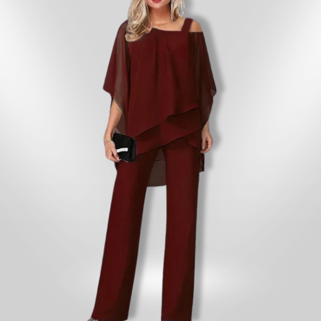 Kvinne Ensemble Asymmetrisk Topplag Bred Bukse Mykt Stoff 6