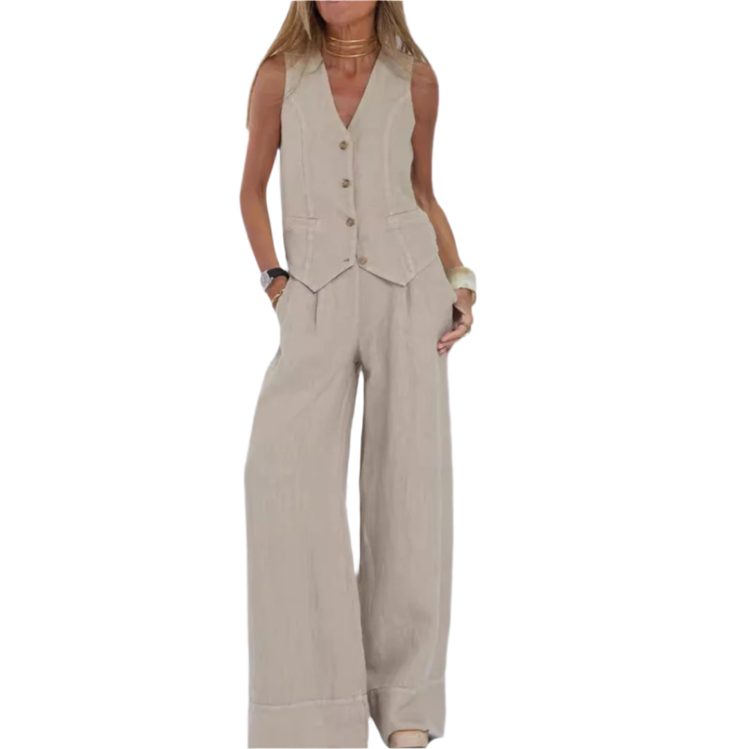 Kvinne Ensemble Uten Ermer Elegant Lett Stoff 0