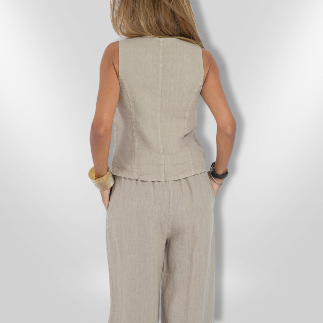 Kvinne Ensemble Uten Ermer Elegant Lett Stoff 1