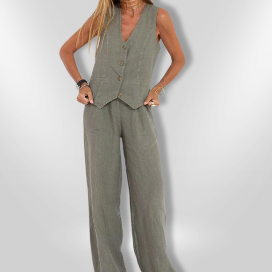 Kvinne Ensemble Uten Ermer Elegant Lett Stoff 10