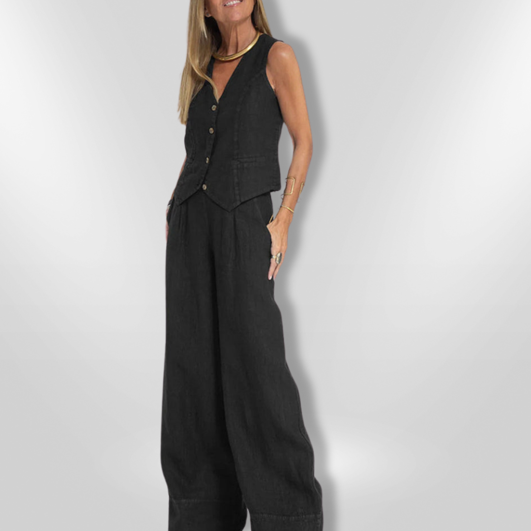 Kvinne Ensemble Uten Ermer Elegant Lett Stoff 3