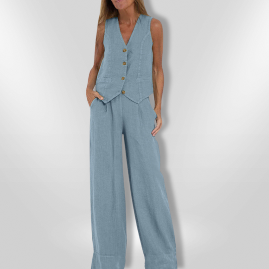 Kvinne Ensemble Uten Ermer Elegant Lett Stoff 4