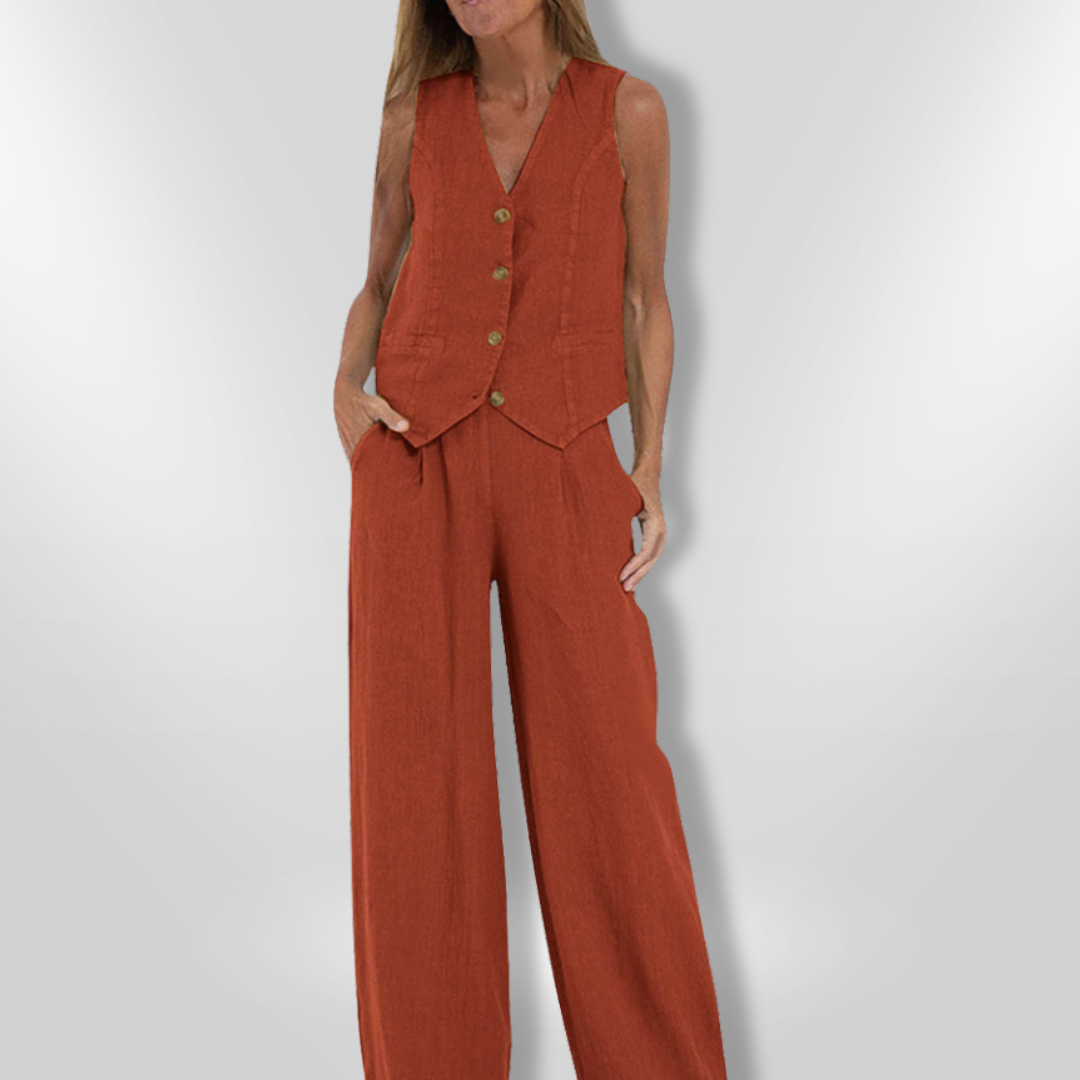 Kvinne Ensemble Uten Ermer Elegant Lett Stoff 5