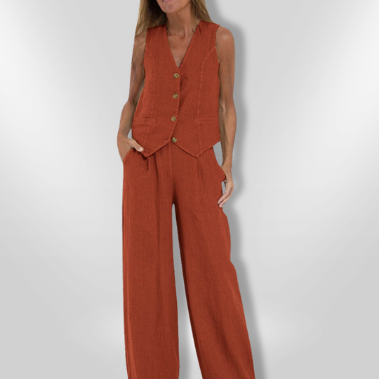 Kvinne Ensemble Uten Ermer Elegant Lett Stoff 5