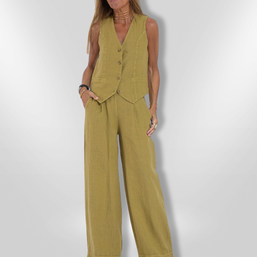 Kvinne Ensemble Uten Ermer Elegant Lett Stoff 6