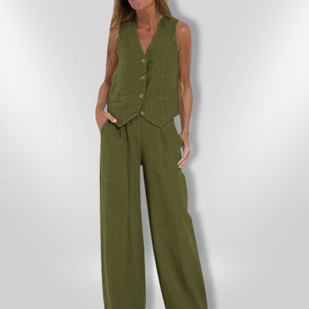 Kvinne Ensemble Uten Ermer Elegant Lett Stoff 7