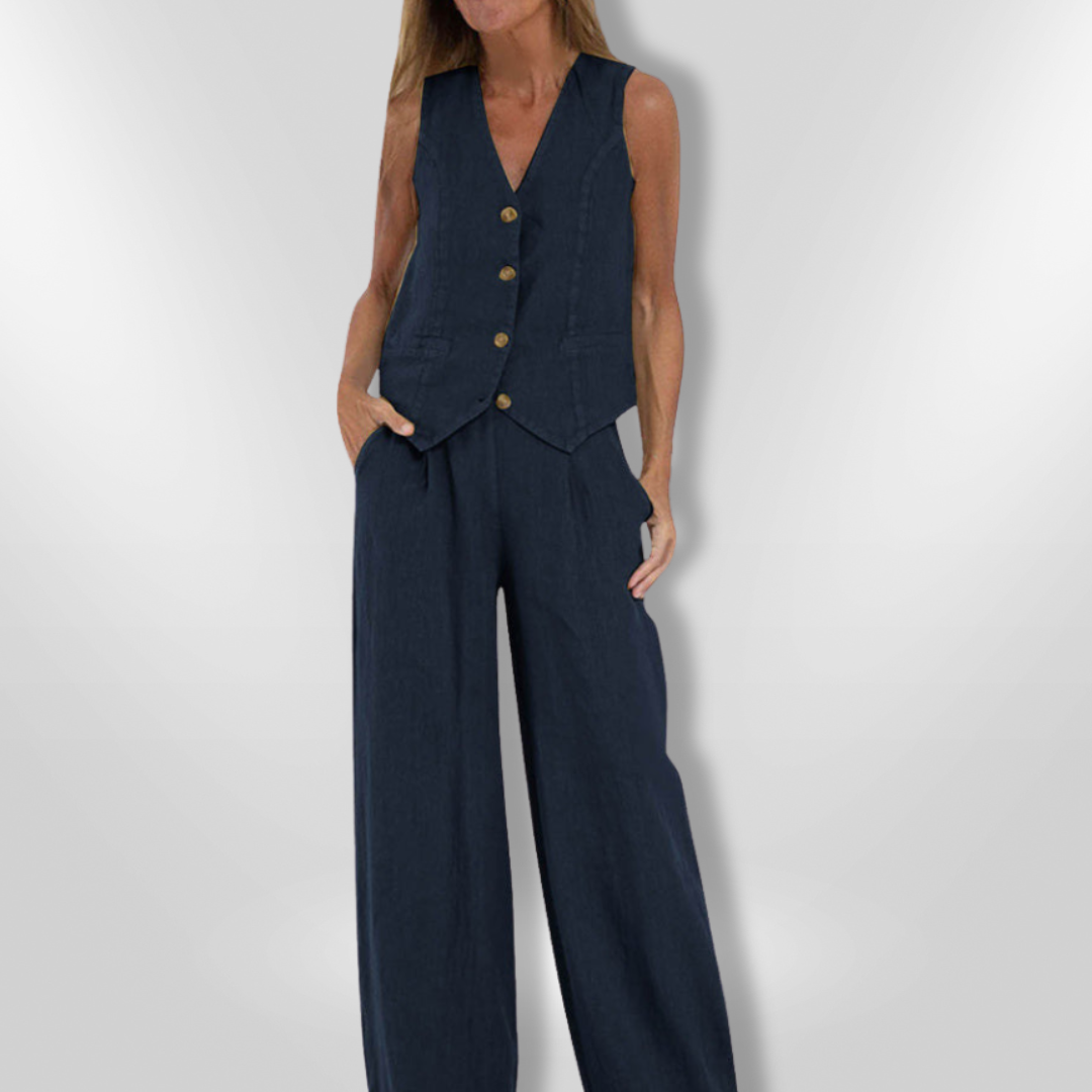 Kvinne Ensemble Uten Ermer Elegant Lett Stoff 8
