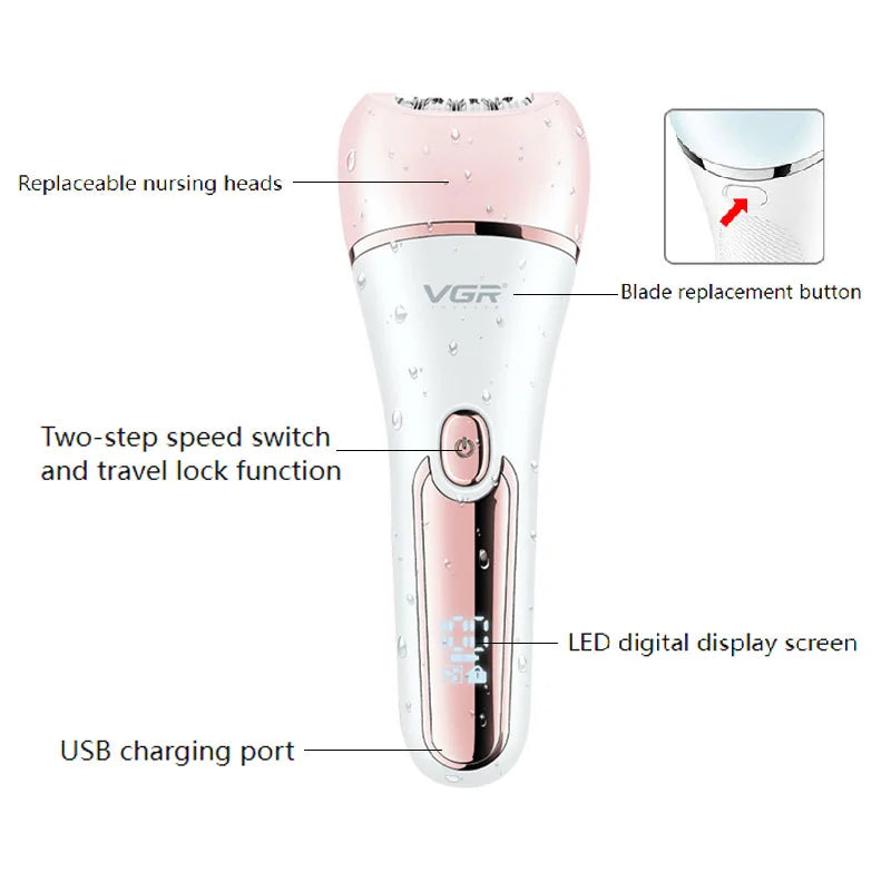 Kvinne Epilator 6-i-1 Vanntett Design med To Hastighetsinnstillinger 2