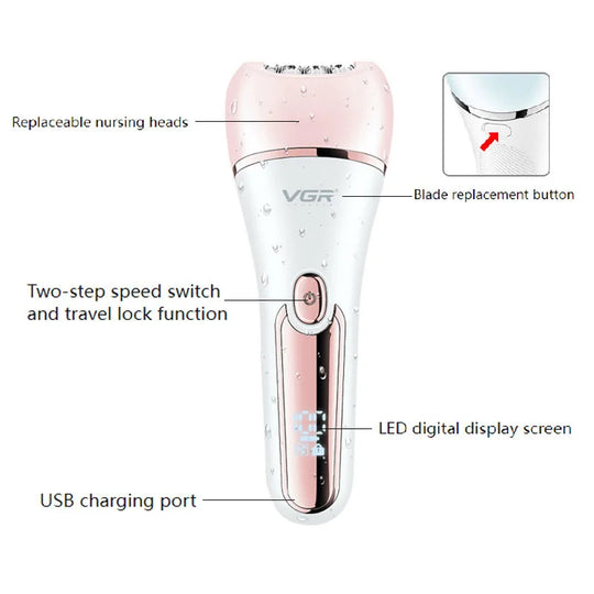 Kvinne Epilator 6-i-1 Vanntett Design med To Hastighetsinnstillinger 2