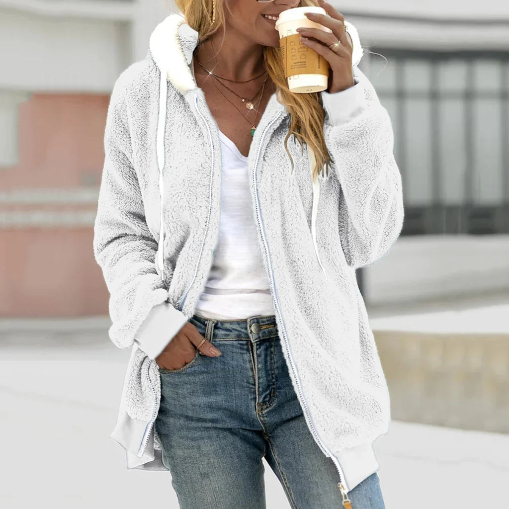 Kvinne Fleece Cardigan Oversized med Hette 2