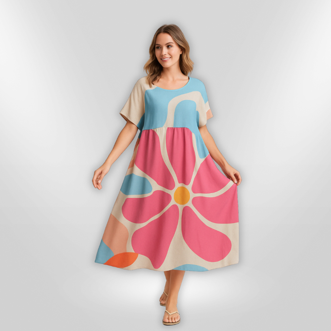 Kvinne Floral Maxi Kjole Komfortabel Bomull 1