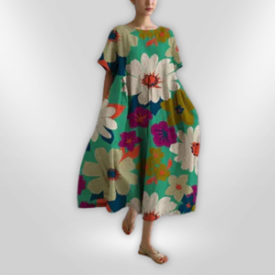 Kvinne Floral Maxi Kjole Komfortabel Bomull 13