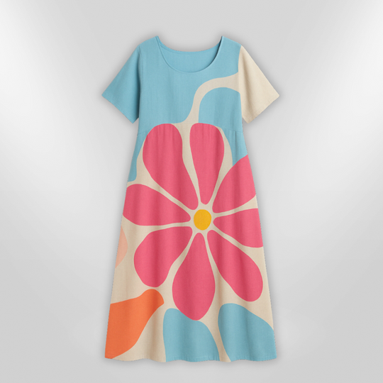 Kvinne Floral Maxi Kjole Komfortabel Bomull 4