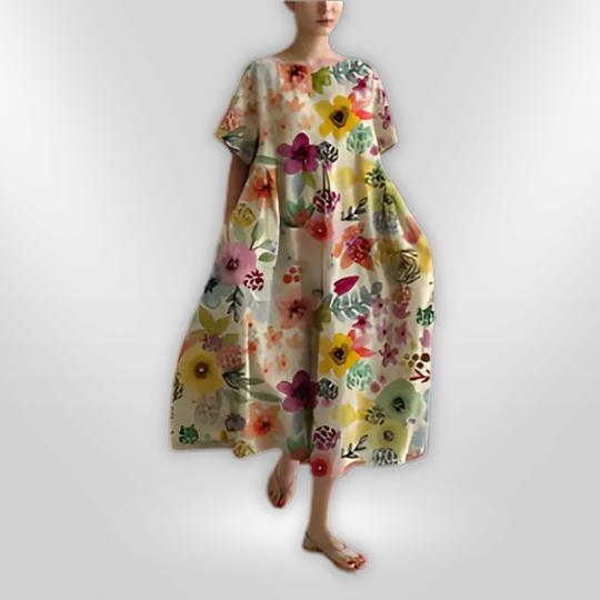 Kvinne Floral Maxi Kjole Komfortabel Bomull 9