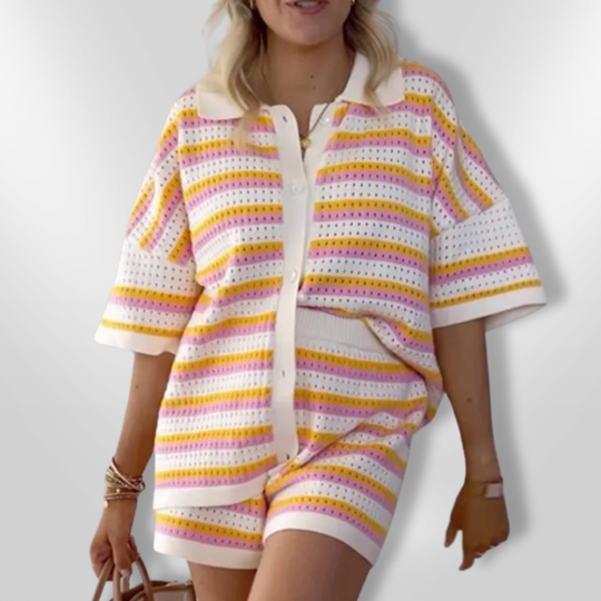 Kvinne Heklet Ensemble Top og Shorts Pustende Stoff 1