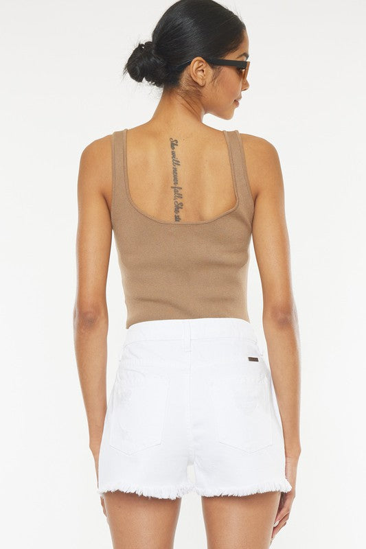 Kvinne Høyt Liv Shorts Frayed Hem 100% Bomull 4