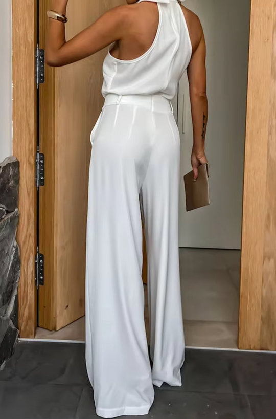 Kvinne Jumpsuit Høyhalset Bred Ben Myk Pustende Stoff 1