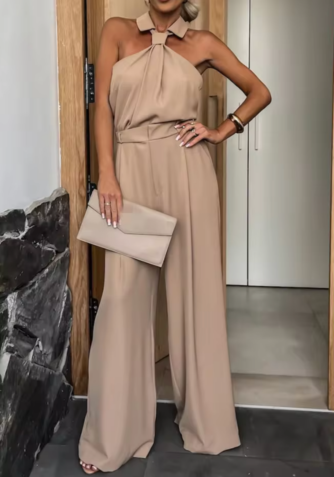 Kvinne Jumpsuit Høyhalset Bred Ben Myk Pustende Stoff 2
