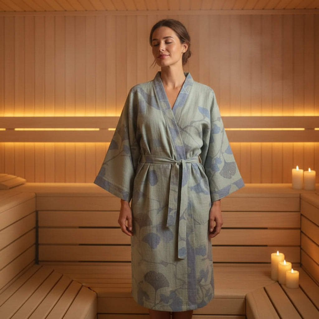 Kvinne Kimono Badekåpe med Naturinspirert Design 2