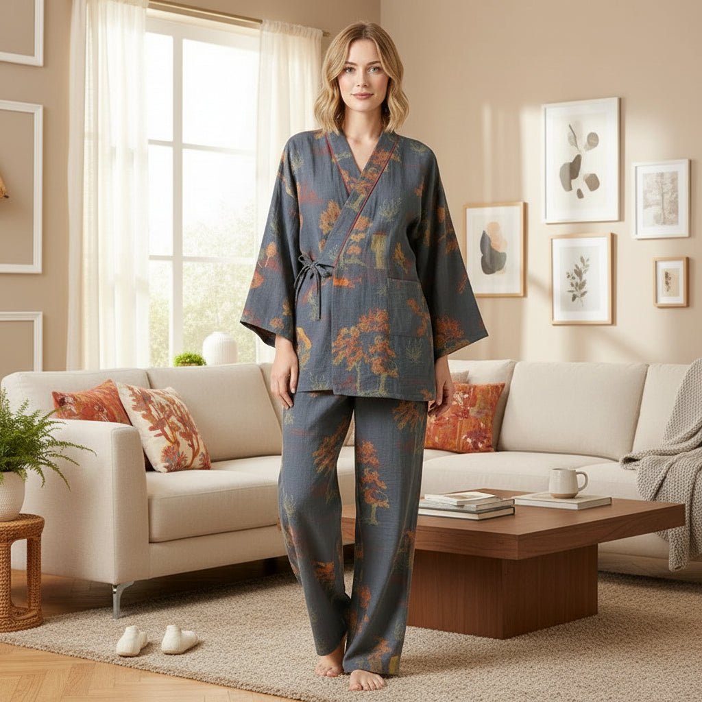 Kvinne Kimono Pyjamassett med Akvarellmønster 1