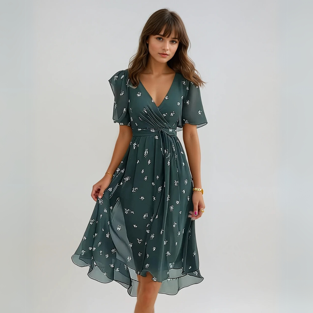 Kvinne Kjole Korte Ermer Elegant Polycotton 1