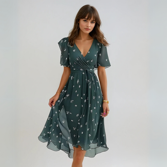 Kvinne Kjole Korte Ermer Elegant Polycotton 1