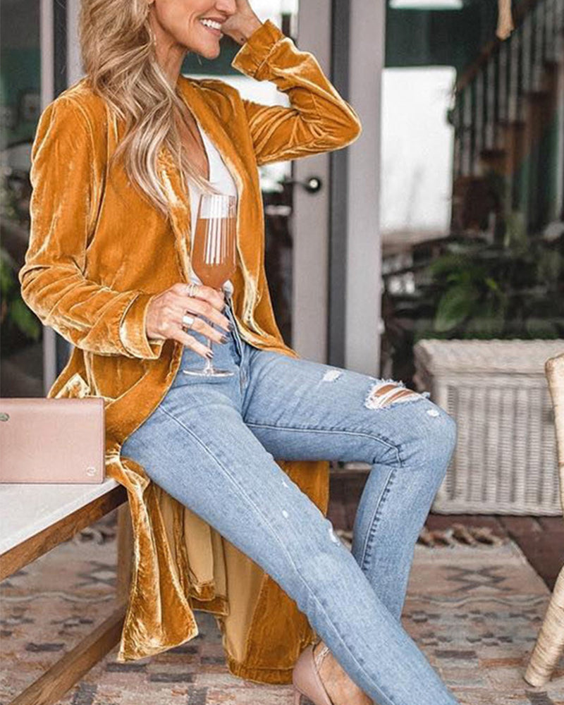 Kvinne Lang Duster Cardigan i Fløyel 10