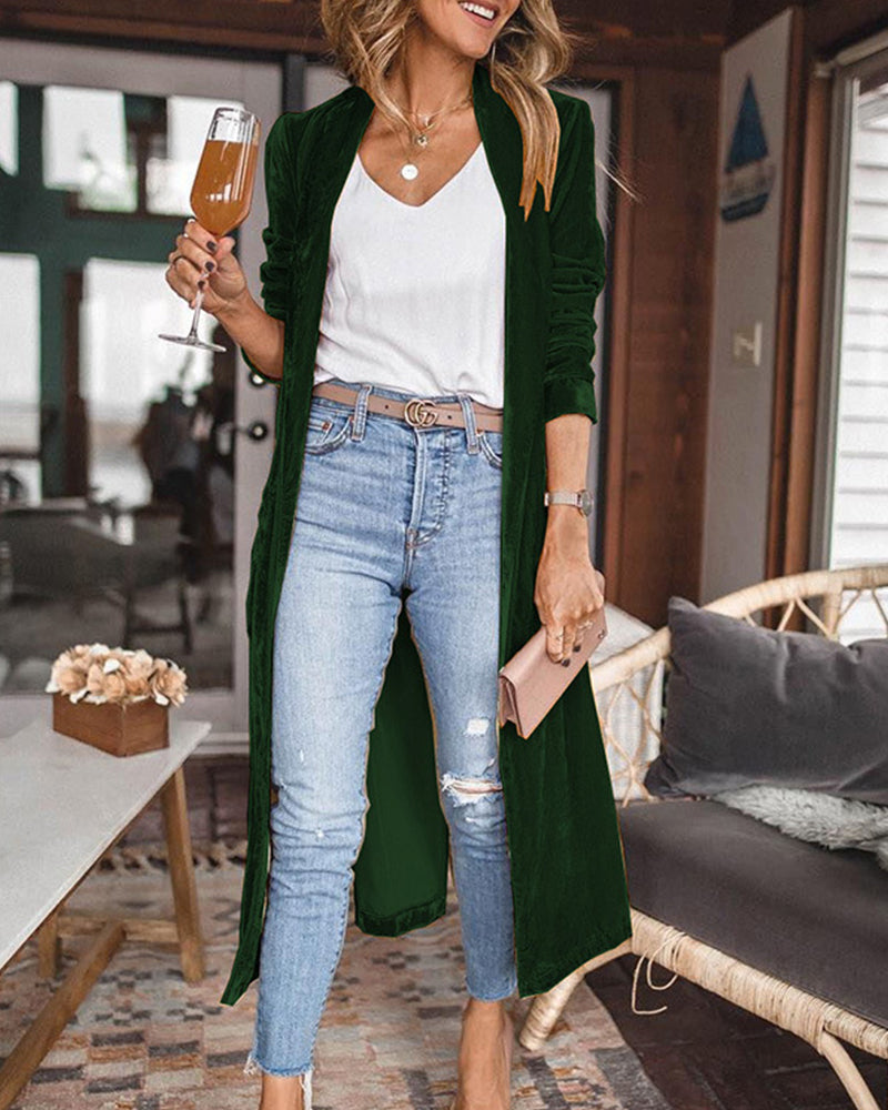 Kvinne Lang Duster Cardigan i Fløyel 2
