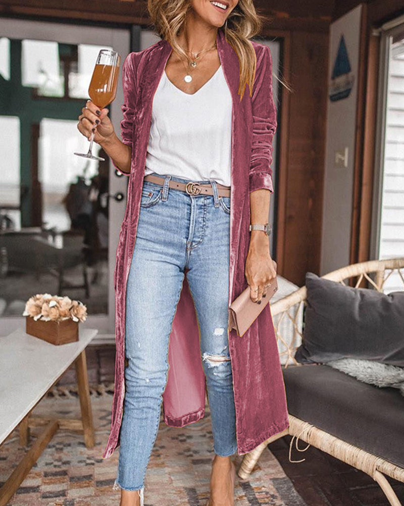 Kvinne Lang Duster Cardigan i Fløyel 5
