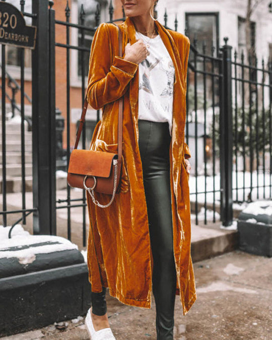 Kvinne Lang Duster Cardigan i Fløyel 6